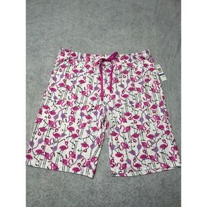 HUE Flamingo Print Pajama Sleep Shorts XL Pink White Drawstring PJ253107 NWT